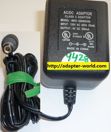 NEW 9VDC 300mA USED -(+) 1.7x5.5x12mm ROUND BARREL MKD-350900300 AC ADAPTER POWER SUPPLY